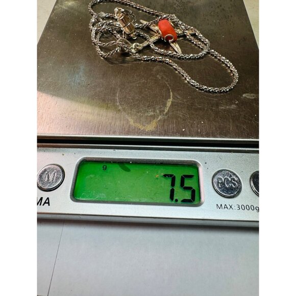 Vintage Sterling Silver 925 Chain Necklace w/ Starfish Pendant Red Coral Center - Picture 15 of 15